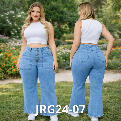 Pantalón Big Size Acampanado sin Cierre con Botones JRG24-07